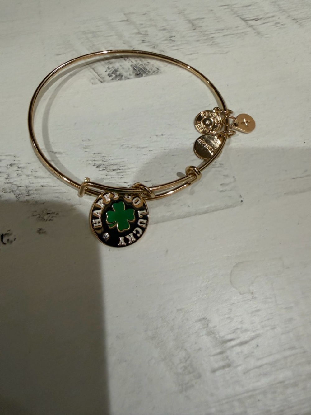 Gold-Tone 'Lucky Charm' Clover Bangle Bracelet - Green Accent